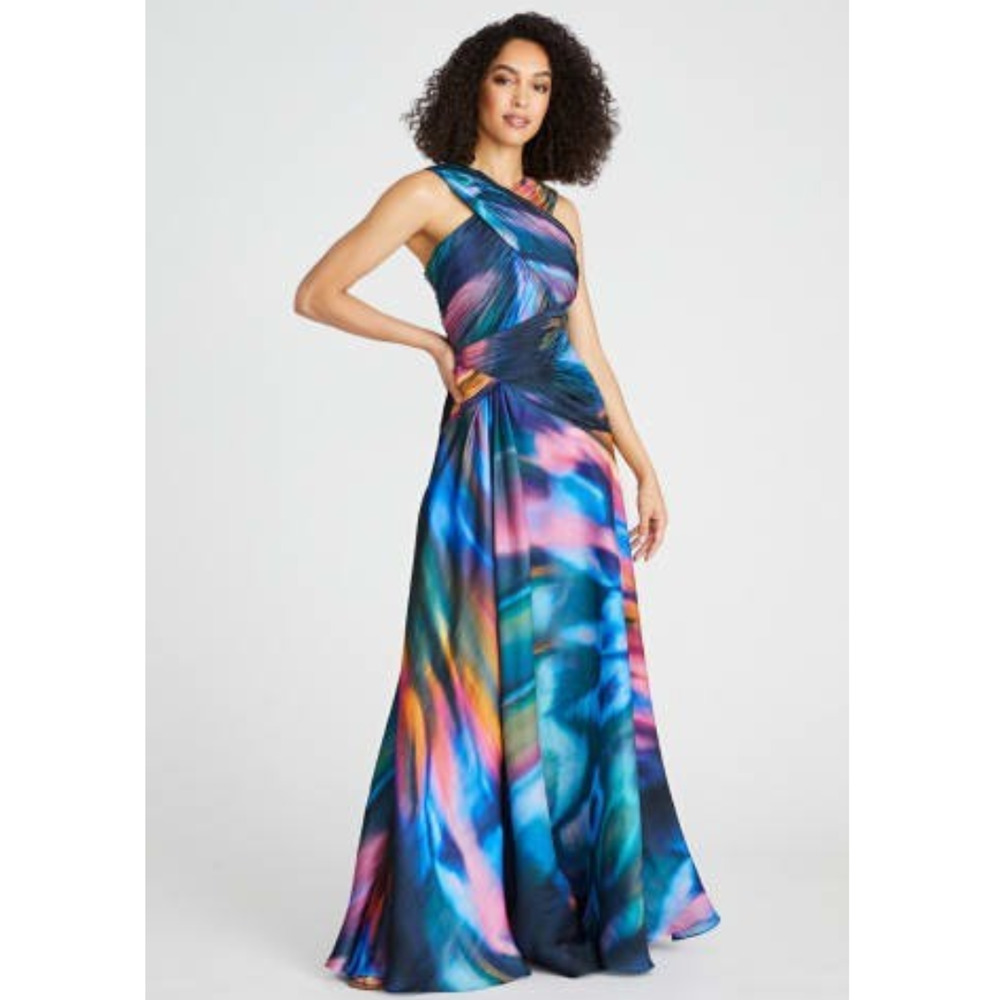 NWT $795 Theia XS Colorful Sleeveless Black Tie Dress Special Occasion Gown